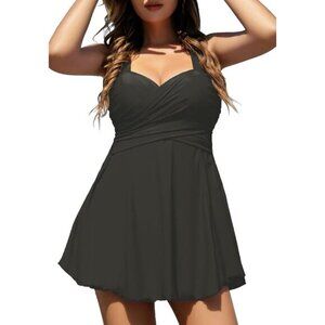 Elegant Crossover Swimdress Skirted Swimsuit Black Size 6XL (26/28) NWT #2107